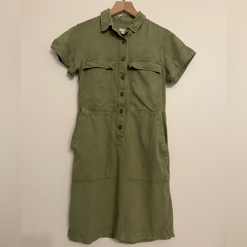 J CREW factory Olive green button front mini dress 2